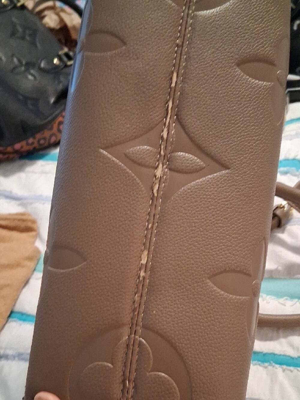 Taupe Embossed Monogram Purse with Gold Hardware . Sold As Is. DO NOT BUNDLE. - Picture 4 of 15